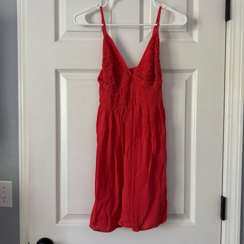 Salty Lemon Coral Dainty Ruffled Scrunched Springtime Mini Dress Size M